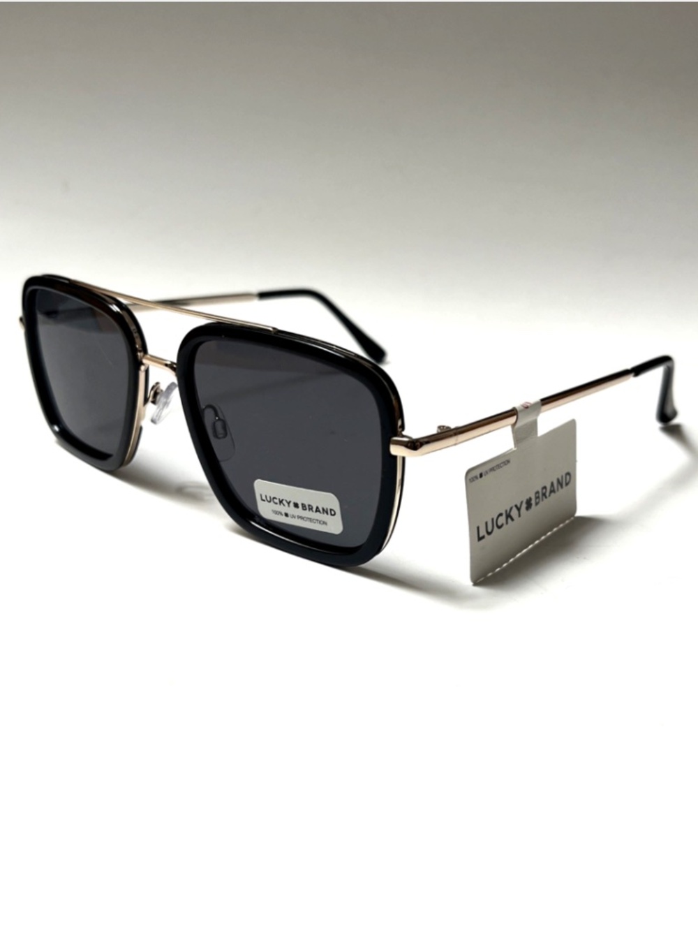 New LUCKY BRAND Double Bridge Aviator Sunglasses Black Metal